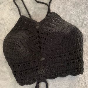 Black crochet crop top